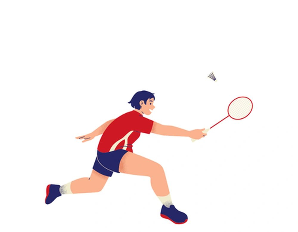 Illustration of a badminton player lunging for a shuttlecock